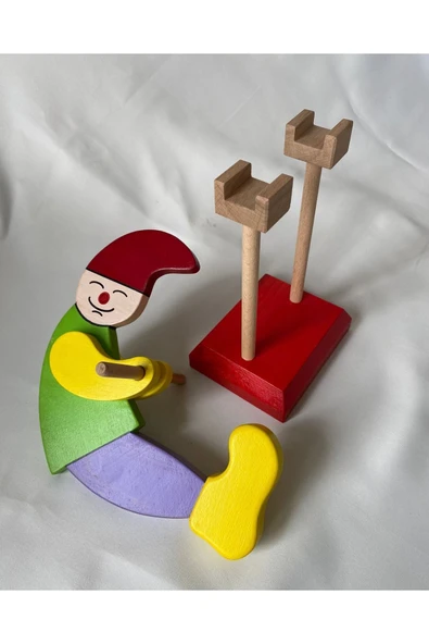 Ahşap Oyuncak Sallanan Renkli Palyaço, Dekoratif Ahşap Sevimli Palyaço - 3