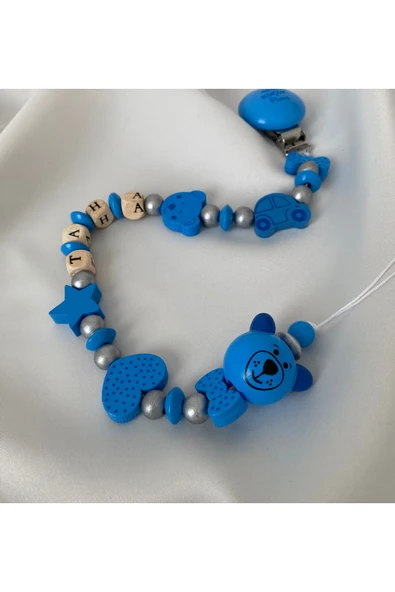 İsimli Emzik Zinciri – Doğal Ahşap Emzik Askısı – El Yapımı Bebek Hediyesi - 3