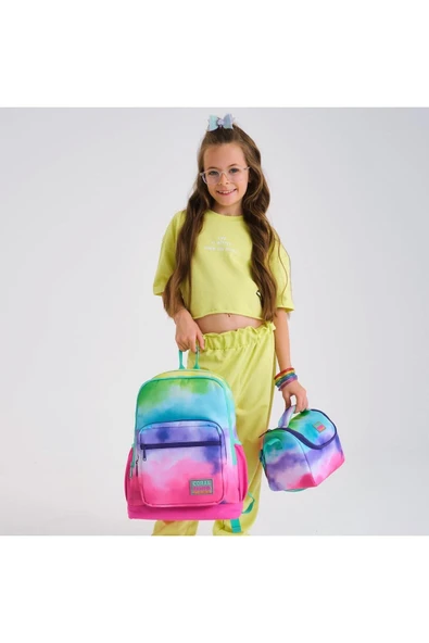 Renkli Batik Desenli 3’lü Okul Çanta Seti İlköğretim Okul Çantası, Beslenme ve Kalemlik Seti - 2