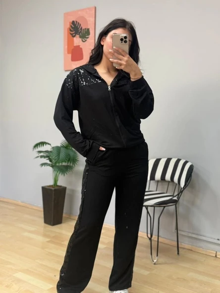 Kadın Iki Iplik Kumaş Pul Ve Fermuar Detaylı Ikili Takım ürün görseli