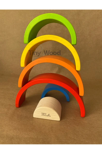 İsme Özel Ahşap Waldorf Gökkuşağı | 6'lı Pastel Tonlarda Montessori Oyuncağı - 9