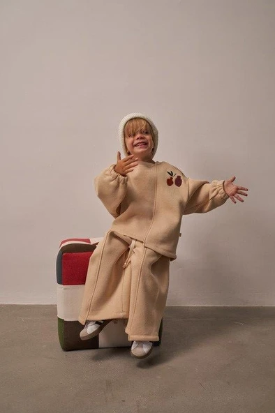 Bej Omuz Nakışlı Asimetrik Detaylı Alt Üst Takım - Resim 5