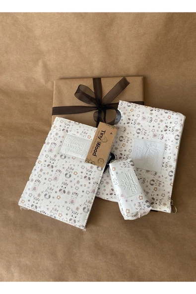 Kadın Hediye Seti – Defter, Anahtarlık ve Çanta Organizer | Desenli Deri Kapaklı Defter - 2