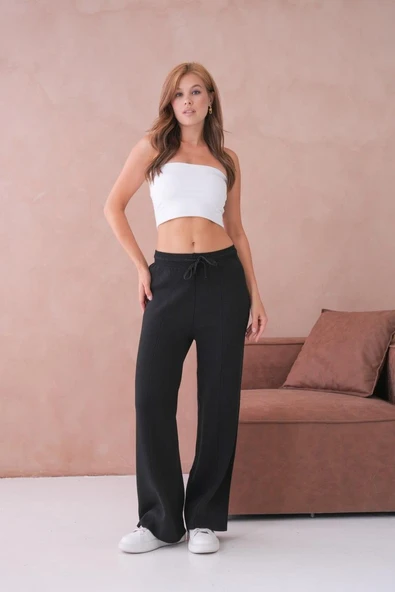 IŞŞIL 10878-Bağlamalı Esnek Palazzo Triko Pantolon - 9