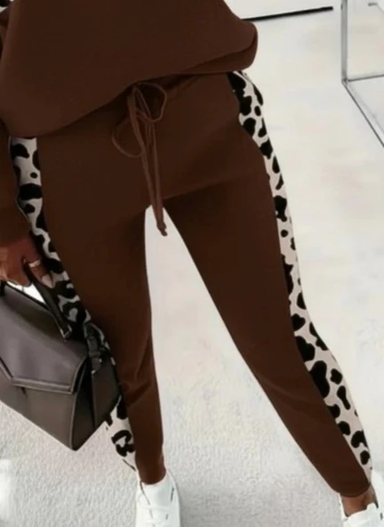 Kadın Uzun Kollu Fermuarlı Karışık Desenli Viskon Iki Iplik Bluz Ve Pantolon Ikili Takım - Resim 3