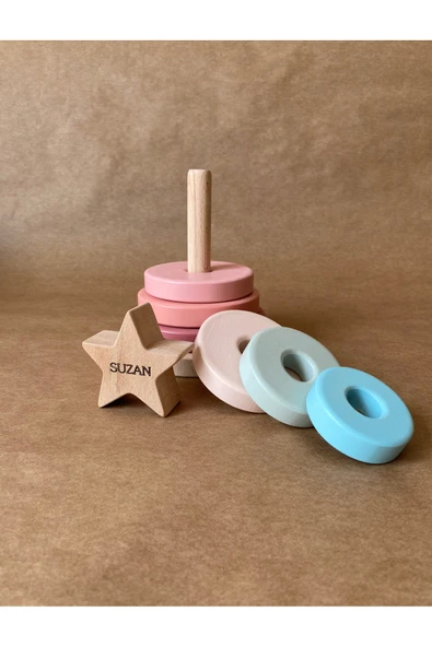 İsme Özel Ahşap Yıldız Halka Kule | Montessori Eğitici Oyuncak & Dekoratif Ahşap Hanoi - 3