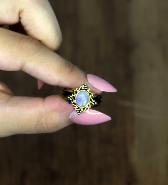 Doğal Taş Aytaşı Doğal Taşlı Antik Model Kadın Ayarlanabillir Yüzük euy71ay - Resim 3