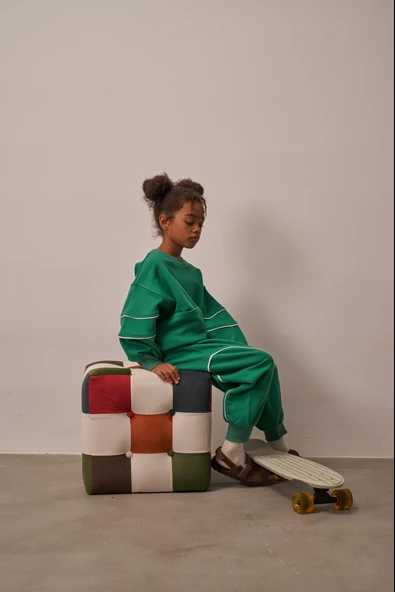 Yeşil Asimetrik Cep Detaylı Oversize Çocuk Alt Üst Takım - Resim 5