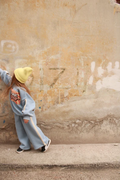 Mavi Retro Baskılı Çocuk Alt Üst Takım - Resim 4