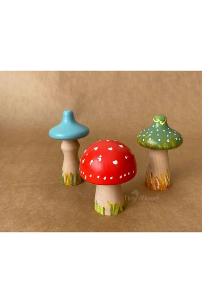 Waldorf  Doğal Ahşap Mantar Oyuncak Seti 3 lü - 6