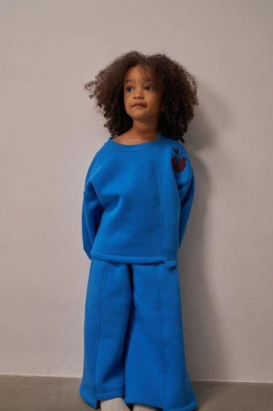 Mavi Omuz Nakışlı Asimetrik Detaylı Alt Üst Takım - Resim 8