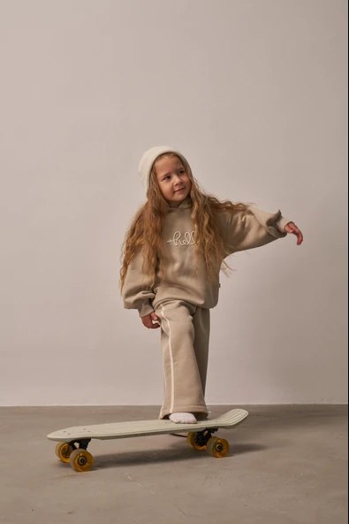 Bej Hello Nakışlı Alt Üst Takım - Resim 6