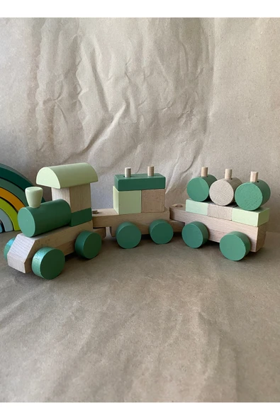 Ahşap Bloklu Eğitici Bul-Tak Tren Oyuncak Seti - 7