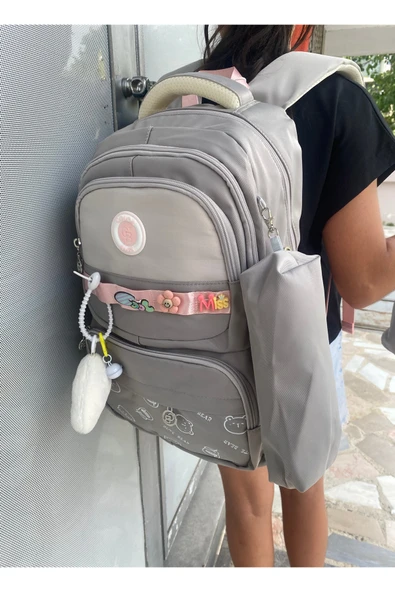 Kız Çocuk İlköğretim Çantası Ultra Hafif ilkokul / Ortaokul Okul 3 lü Çanta Seti Pembe-Lila -Gri - 8