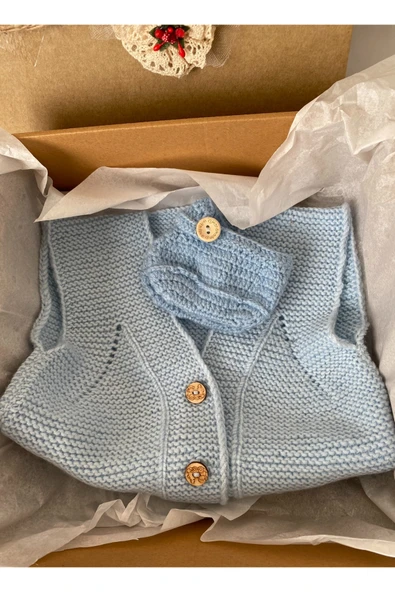 El Örgüsü Yumuşak Bebek Yelek ve Patik Seti 3-12 Ay | Yenidoğan Bebek Hediyesi Unisex - 1