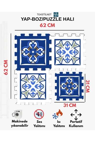 Tekstilnet Baskılı Halı,Sıcak Renkli Halı Puzzle Halı,Japon Halısı Modelleri Yapboz Halı - 4
