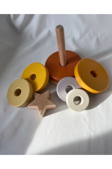 Waldorf Yıldız Kule Ahşap Yıldız Kule Kahve Pastel Renk Ekolojik Oyuncak - 4