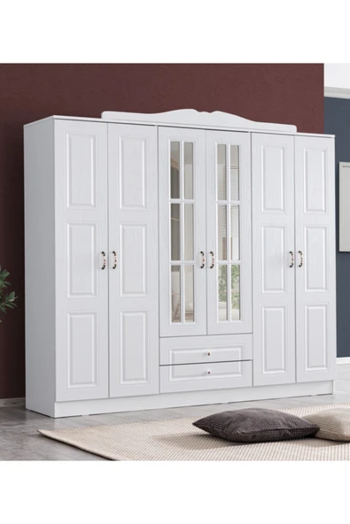 Mdf Gardırop, Country West 6 Kapılı Dolap, Beyaz