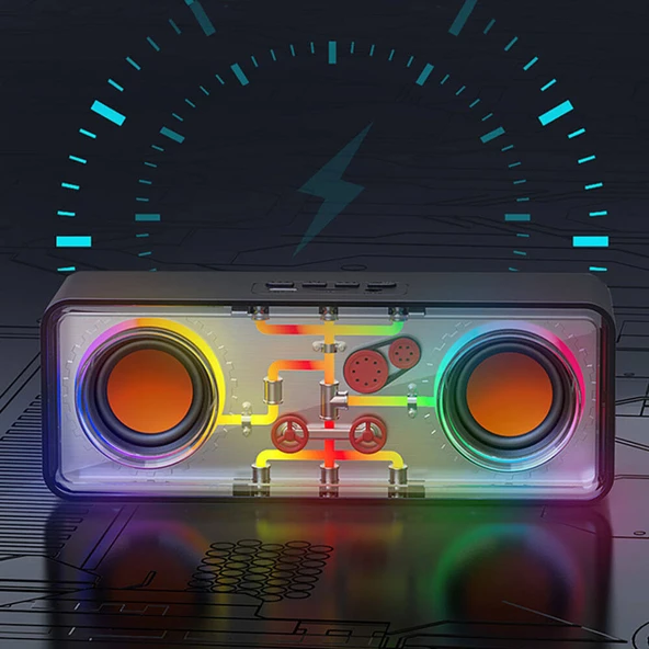 Recci RSK-W38 Space Station Serisi RGB Led Işıklı Bluetooth Hoparlör FM Radio Özellikli - 9