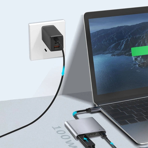 Recci RH05 Type-C to Type-C PD100W + HDMI 4K@30Hz + USB3.0 Bağlantı Özellikli 3in1 Hub - 8