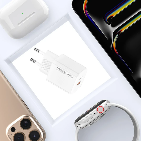 Recci RC83E Type-C PD & USB-A GaN Teknolojili QC3.0 Hızlı Şarj Başlığı 35W - 4