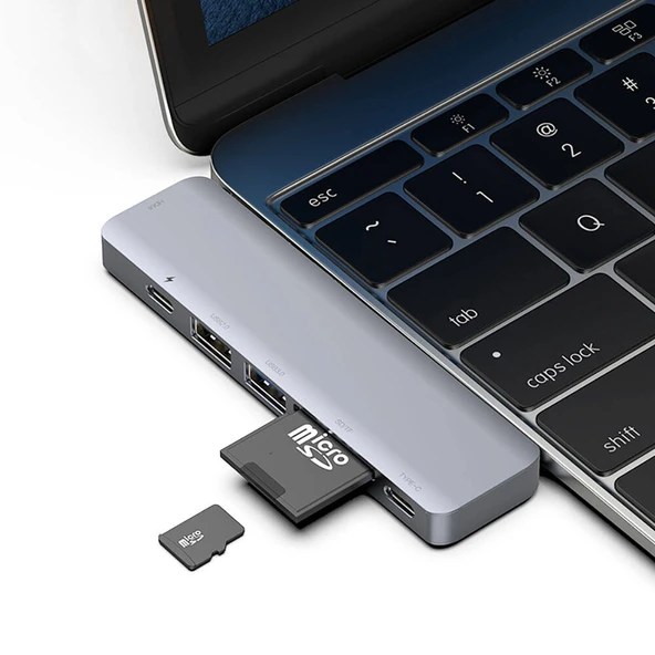 Recci RH08 Type-C to Type-C + SD/TF + USB3.0 + USB2.0 + HDMI + Thunderbolt 3 Bağlantılı 7in2 Hub - 2
