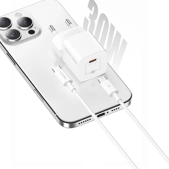 Recci RC77E GaN Teknolojili Hızlı Şarj Başlığı Type-C to Type-C PD 30W Kablolu Şarj Seti - 8