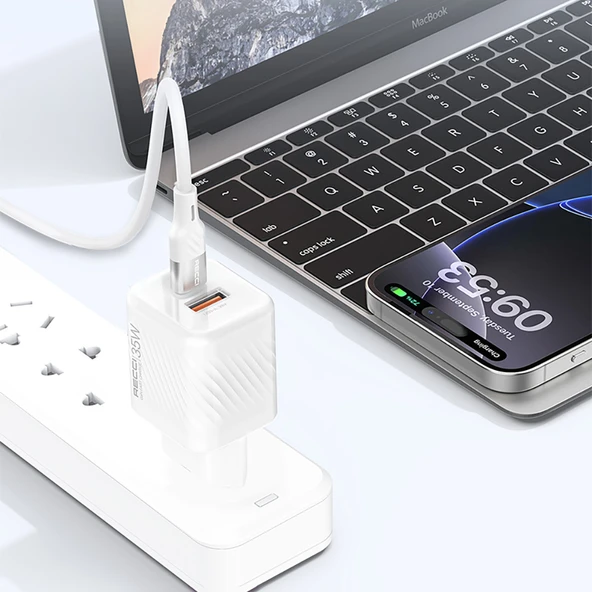 Recci RC83E Type-C PD & USB-A GaN Teknolojili QC3.0 Hızlı Şarj Başlığı 35W - 6