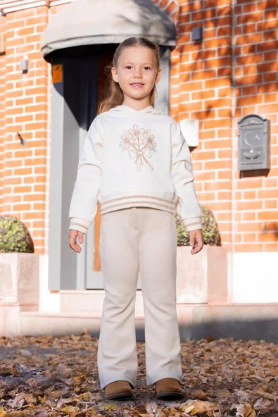 Kız Çocuk Çiçek Sim Baskılı Kapüşonlu Sweatshirt MNT25K210 ürün görseli