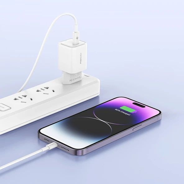 Recci RC65E Hızlı Şarj Başlığı Type-C to Lightning PD 20W Kablolu Şarj Seti - 6