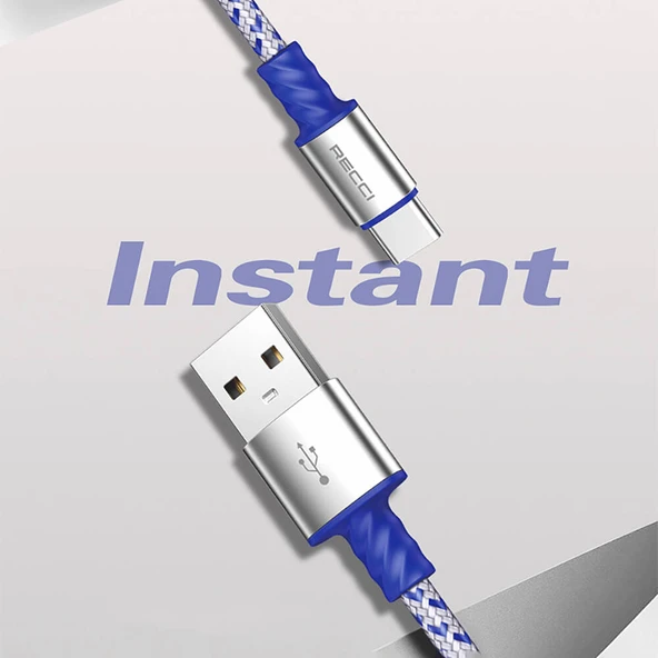 Recci RTC-N32C Instant Serisi USB-A to Type-C 3A Hızlı Şarj Özellikli Şarj ve Data Kablosu 1M - Resim 3