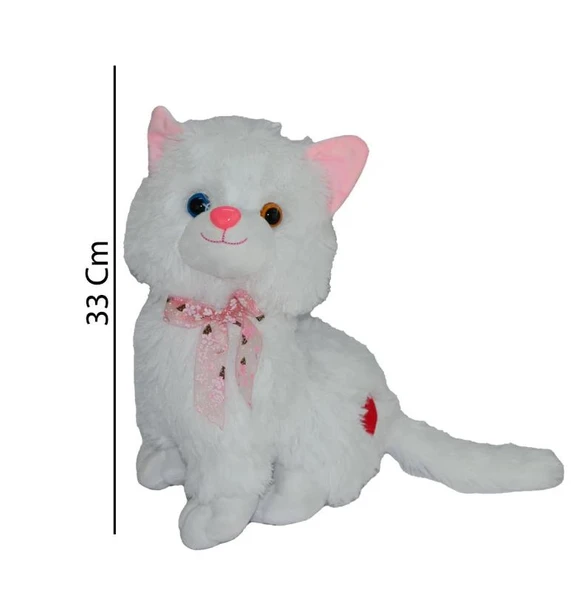 Peluş Sesli Beyaz Miyavlayan Van Kedisi 33 cm Kedi - Resim 3
