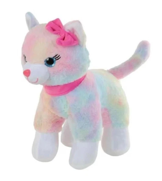 Peluş Pembe Tokalı Miyavlayan 30 cm Kedi ürün görseli