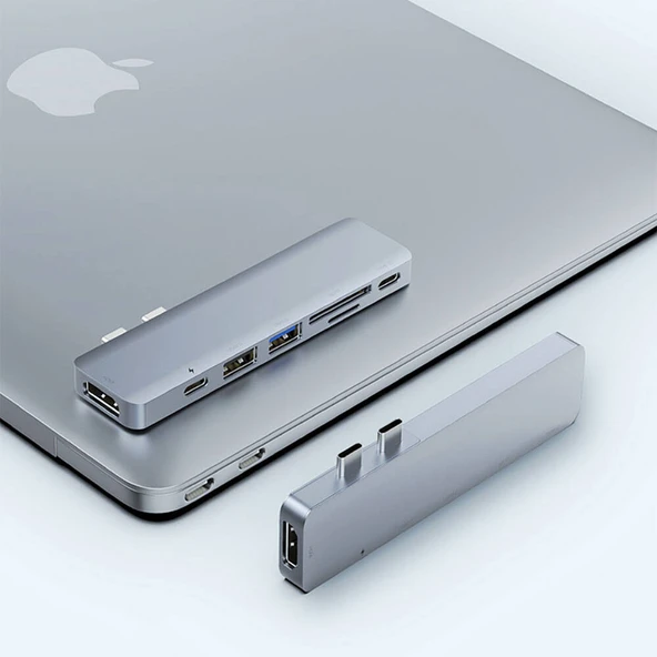 Recci RH08 Type-C to Type-C + SD/TF + USB3.0 + USB2.0 + HDMI + Thunderbolt 3 Bağlantılı 7in2 Hub - 5