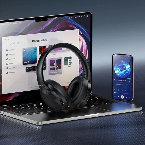 Recci REP-W59 Baron Serisi ANC Özellikli FM Destekli Ayarlanabilir Kulak Üstü Bluetooth Kulaklık - Resim 8
