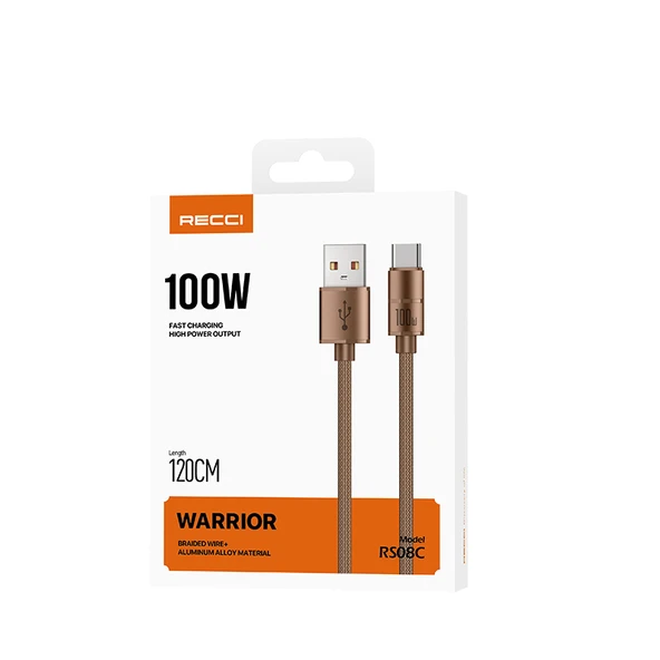 Recci RS08C Warrior Serisi USB-A to Type-C 100W Hızlı Şarj Özellikli Data ve Şarj Kablosu 1.2M - Resim 4