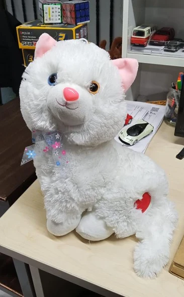 Peluş Sesli Beyaz Miyavlayan Van Kedisi 33 cm Kedi - Resim 2