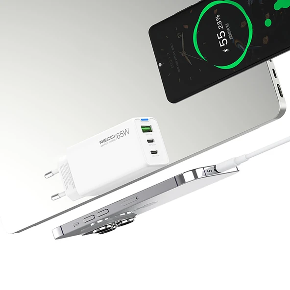 Recci RC109E Type-C PD & USB-A GaN Teknolojili Hızlı Şarj Başlığı 65W - 3
