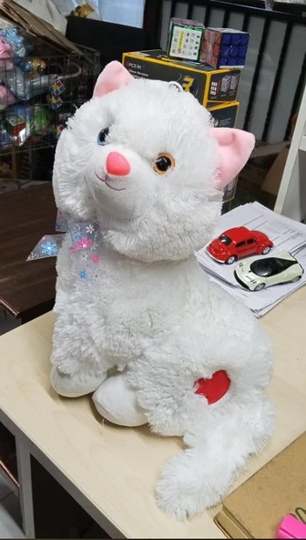Peluş Sesli Beyaz Miyavlayan Van Kedisi 33 cm Kedi - Resim 4