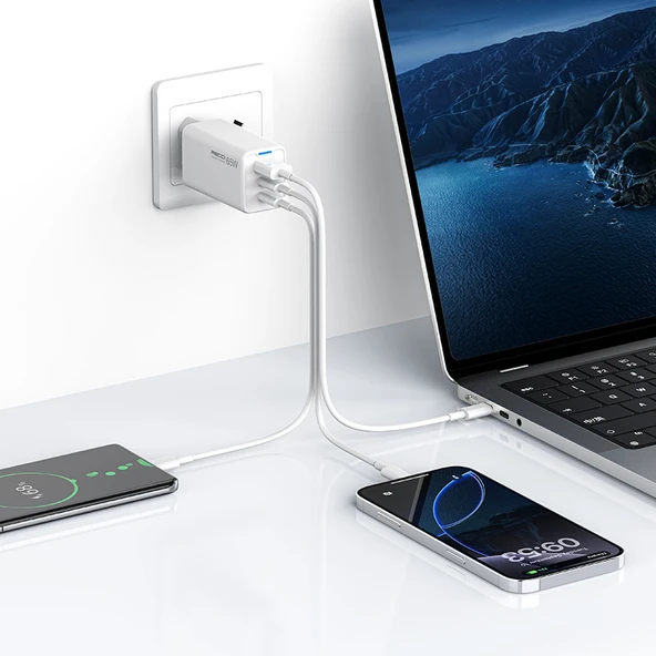 Recci RC109E Type-C PD & USB-A GaN Teknolojili Hızlı Şarj Başlığı 65W - 4