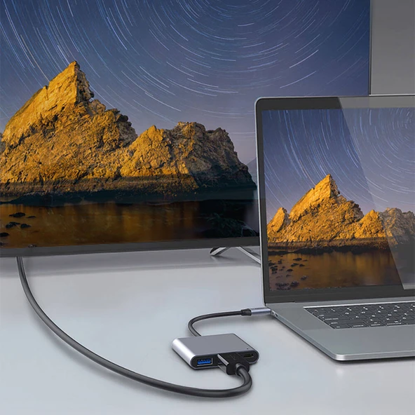 Recci RH05 Type-C to Type-C PD100W + HDMI 4K@30Hz + USB3.0 Bağlantı Özellikli 3in1 Hub - 7