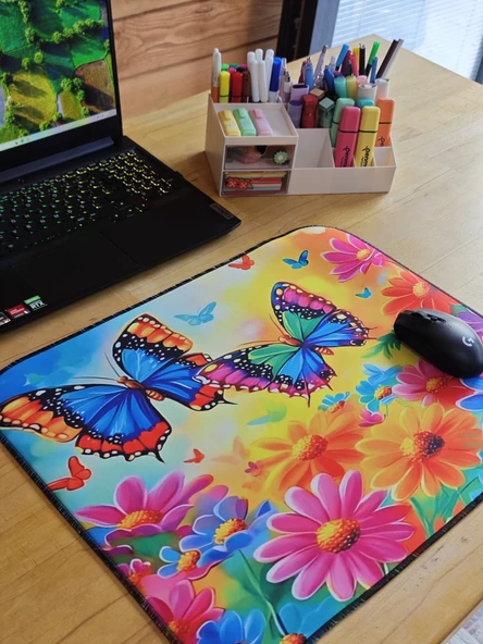 SGE TEKNOLOJİ 55X45 CM KELEBEK ÇİÇEK KAYDIRMAZ TABAN SPEED YÜZEY OYUNCU MOUSE PAD GAMİNG PAD - 2