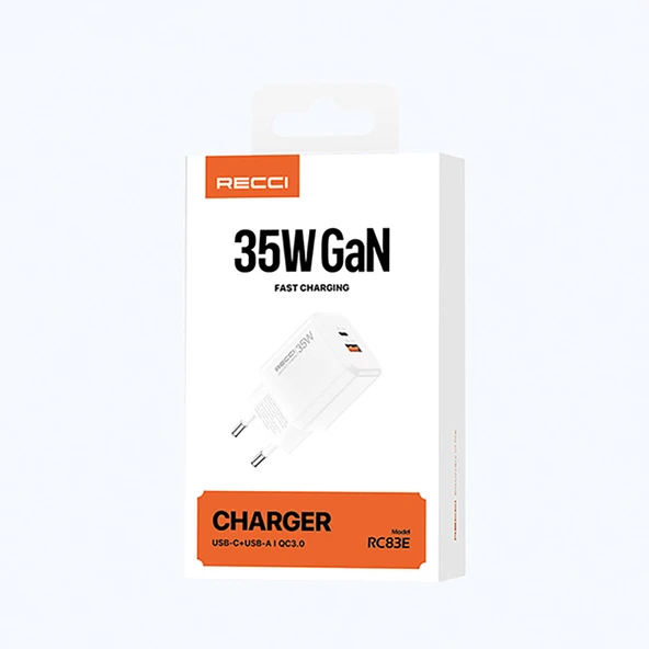 Recci RC83E Type-C PD & USB-A GaN Teknolojili QC3.0 Hızlı Şarj Başlığı 35W - 9