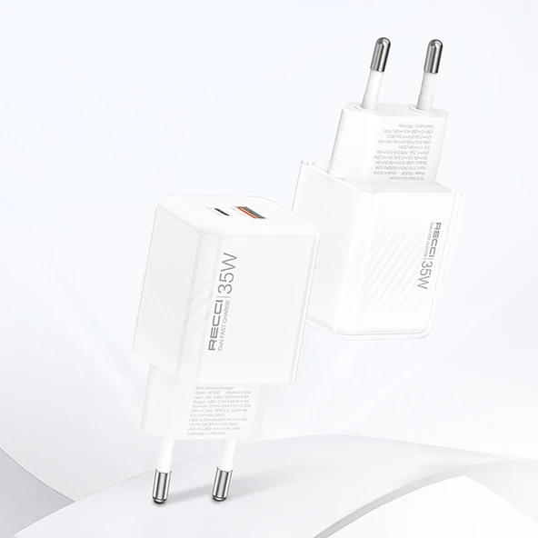 Recci RC83E Type-C PD & USB-A GaN Teknolojili QC3.0 Hızlı Şarj Başlığı 35W - 5