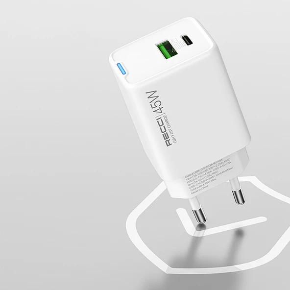 Recci RC108E GaN Teknolojili Hızlı Şarj Başlığı Type-C to Type-C PD 45W Kablolu Şarj Seti - 9