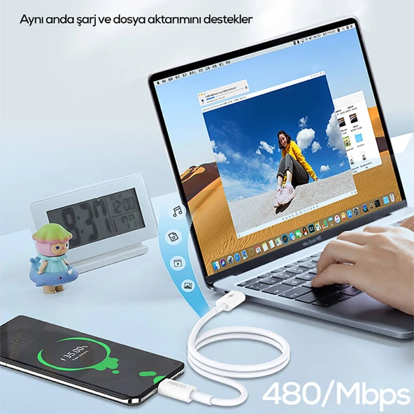 Recci RS06CC Type-C to Type-C PD 65W Hızlı Şarj Özellikli Data ve Şarj Kablosu 1M - Resim 5