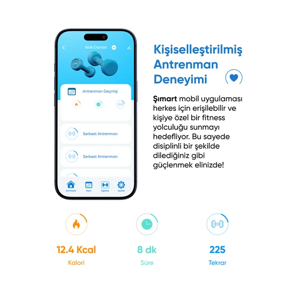 Şımart Akıllı Dambıl 2x1 Kg Uygulama Destekli, Sesli Yönlendirmeli, LCD Ekranlı - 6