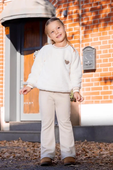 Kız Çocuk Pul Kalp Nakışlı Peluş Sweatshirt MNT25K209 ürün görseli