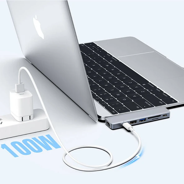 Recci RH08 Type-C to Type-C + SD/TF + USB3.0 + USB2.0 + HDMI + Thunderbolt 3 Bağlantılı 7in2 Hub - 8