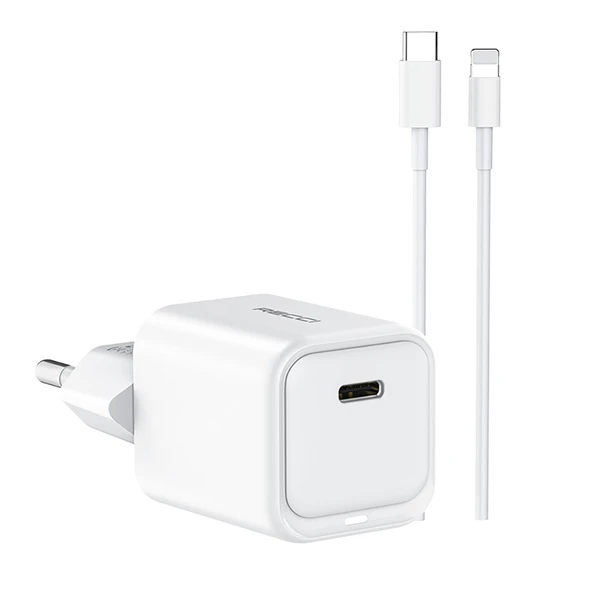 Recci RC65E Hızlı Şarj Başlığı Type-C to Lightning PD 20W Kablolu Şarj Seti - 11